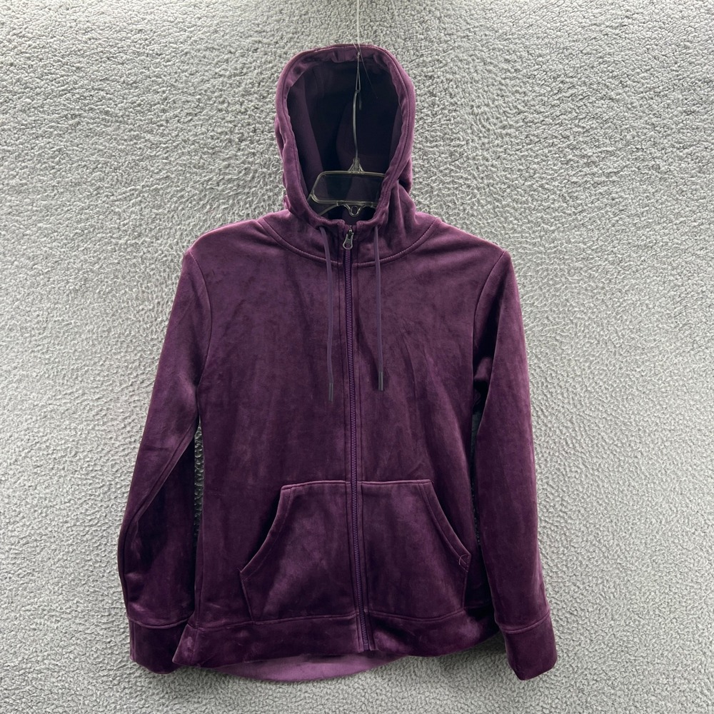 Womens Velour Zip Hoodie S Purple Plush Soft Cozy Y2K Loungewear Sweatshirt